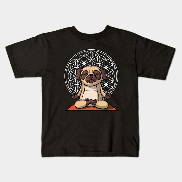 Dog Pug Yoga Lover Flower Of Life Pet Kids T-Shirt by underheaven